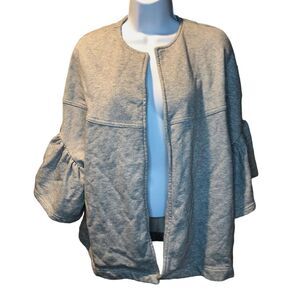 Evelyn K Anthropologie Wide Arm Short Sleeve Open Front Cardigan in Gray OS